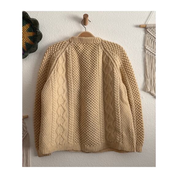 One-Of-A-Kind Handmade Beige Fisherman's Cable Knit Cardigan Sweater - Picture 2 of 5